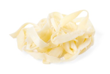 Dried shredded squid isolated on white. Salty snack