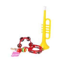 Colorful toy musical instruments isolated on white