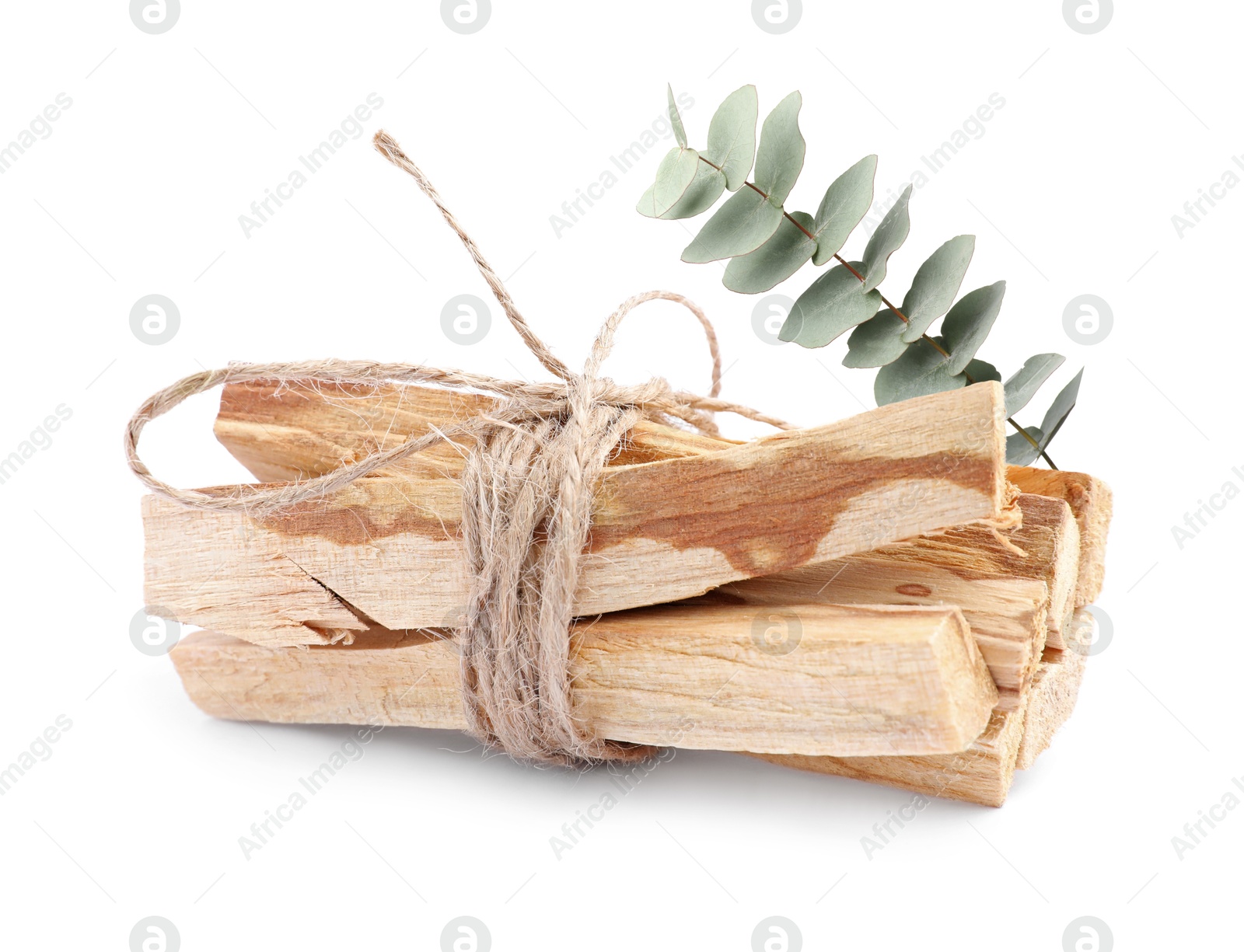 Palo Santo sticks and eucalyptus branch on white background Image of Palo Santo sticks and eucalyptus branch on white background