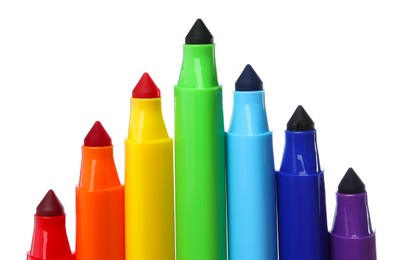 Photo of Many colorful markers isolated on white. Art supply