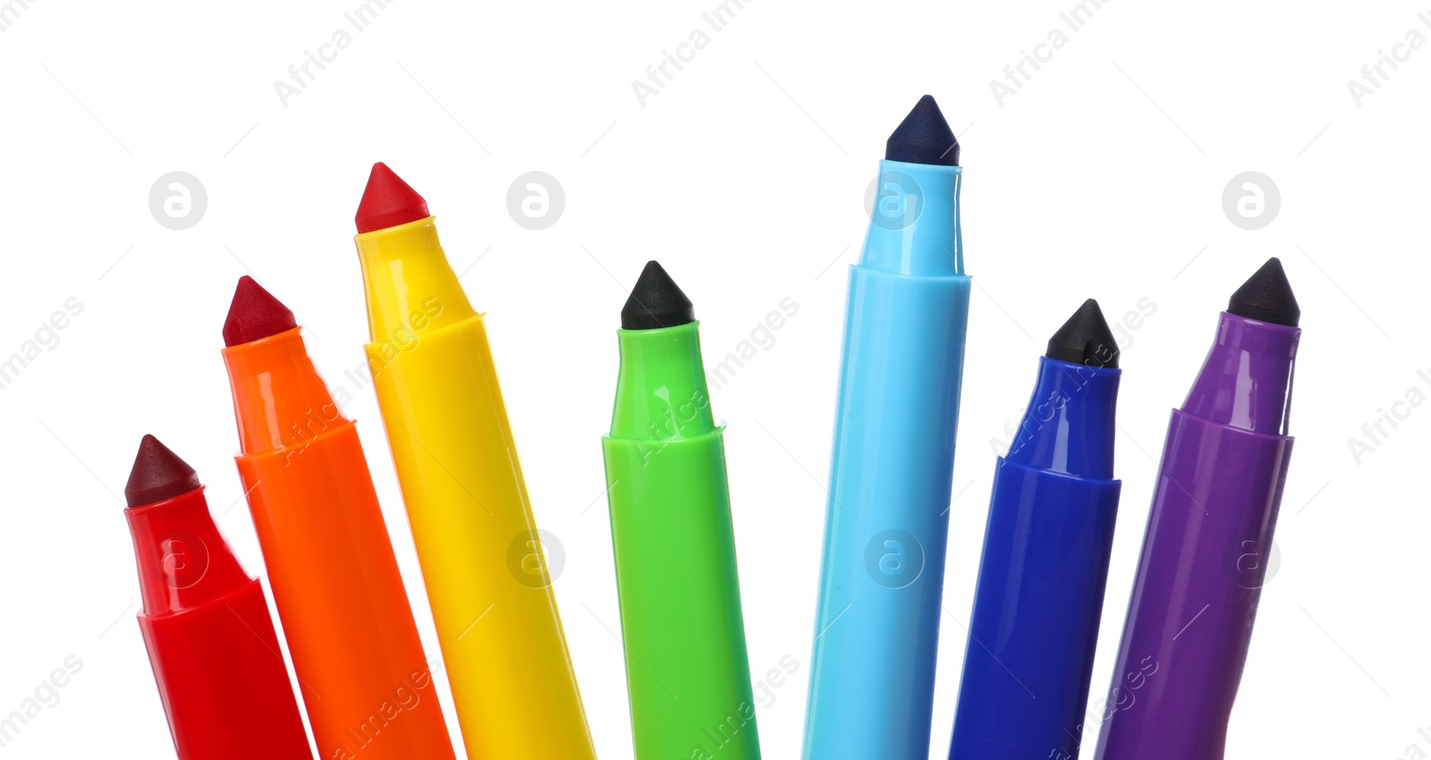 Photo of Many colorful markers isolated on white. Art supply
