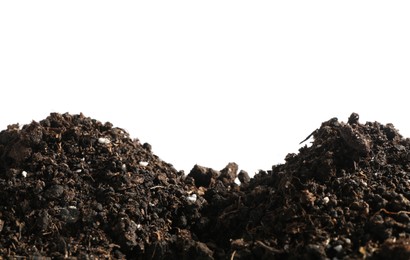 Photo of Piles of fresh soil isolated on white