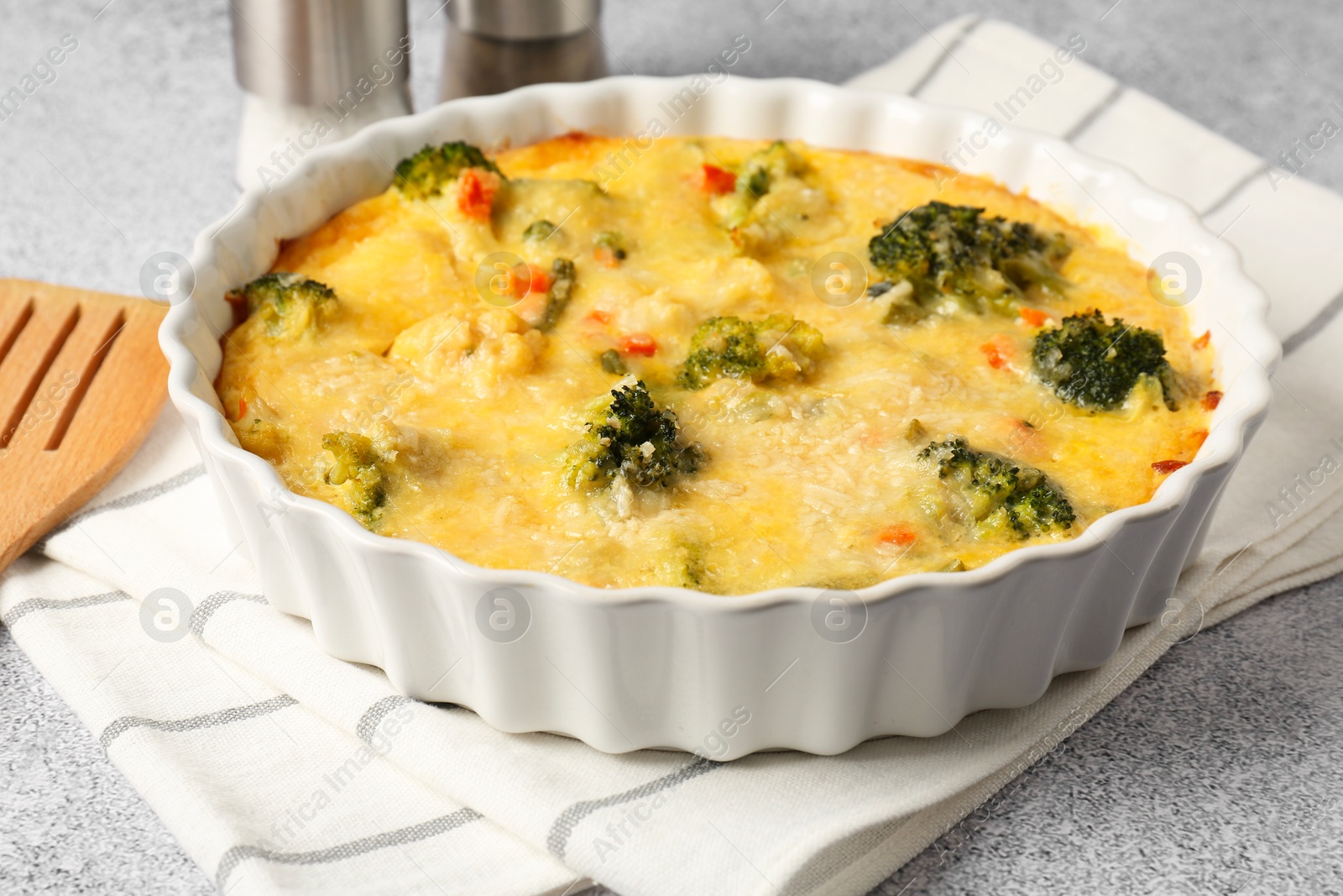 Delicious vegetable casserole on light table, closeup Photo of Delicious vegetable casserole on light table, closeup