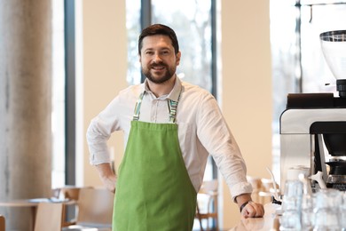 Portrait of smiling business owner in his cafe