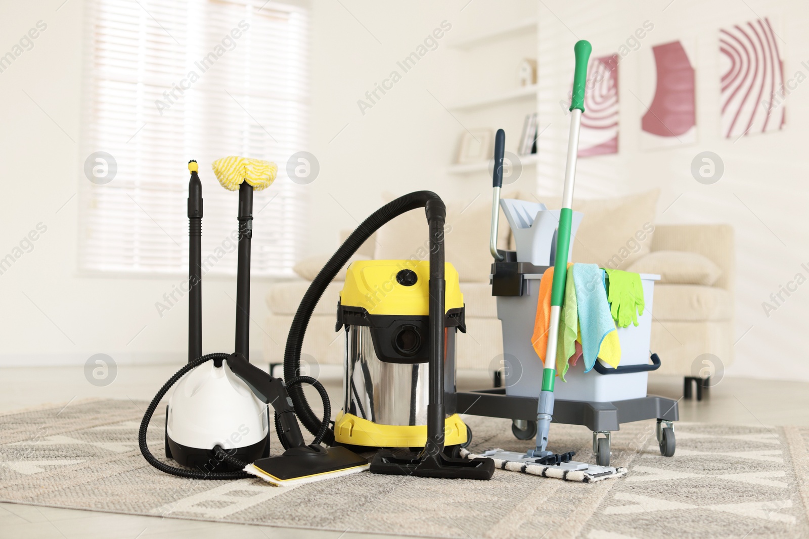 Photo of Professional cleaning appliances and supplies at home