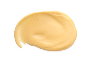 Photo of Tasty cheese dipping sauce isolated on white