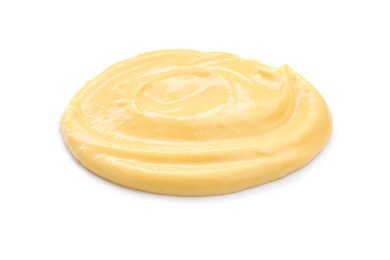 Photo of Tasty cheese dipping sauce isolated on white