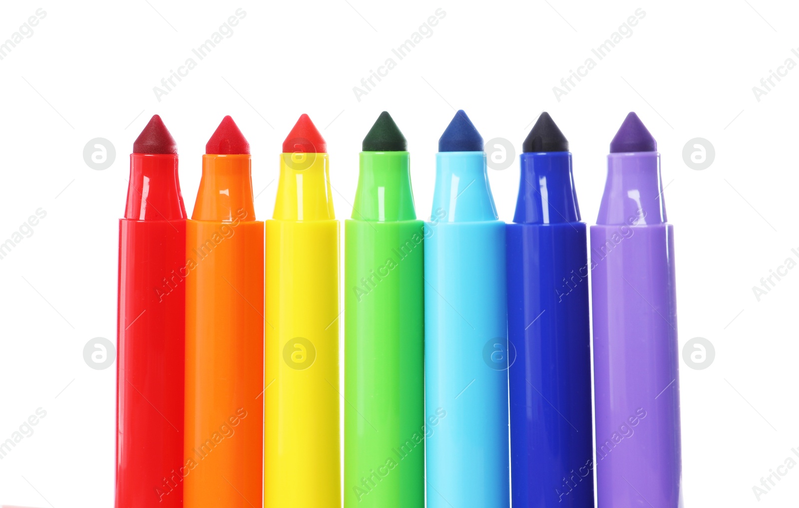 Photo of Many colorful markers isolated on white. Art supply