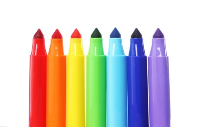 Photo of Many colorful markers isolated on white. Art supply