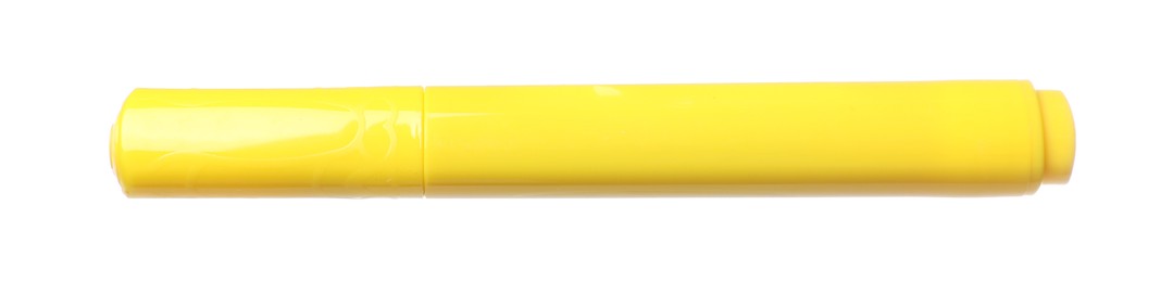 Photo of One yellow marker isolated on white. Art supply