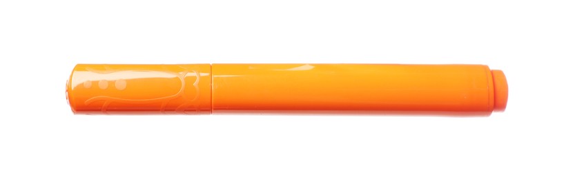 Photo of One orange marker isolated on white. Art supply
