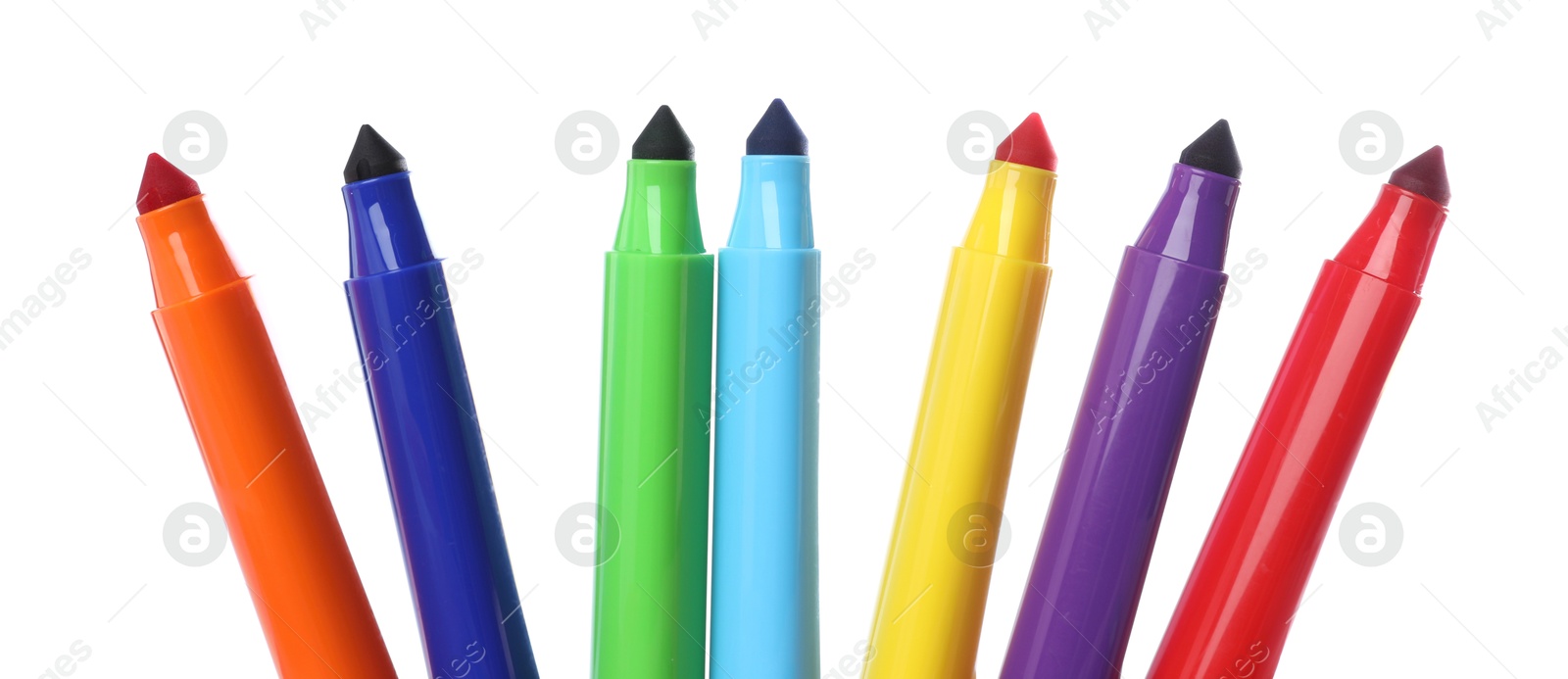 Photo of Many colorful markers isolated on white. Art supply