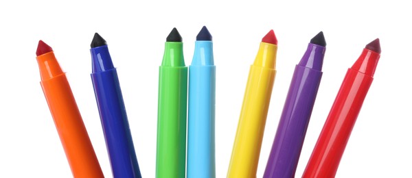 Photo of Many colorful markers isolated on white. Art supply