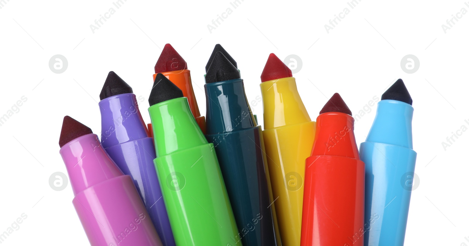 Photo of Many colorful markers isolated on white. Art supply