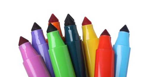 Photo of Many colorful markers isolated on white. Art supply