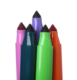 Photo of Many colorful markers isolated on white. Art supply