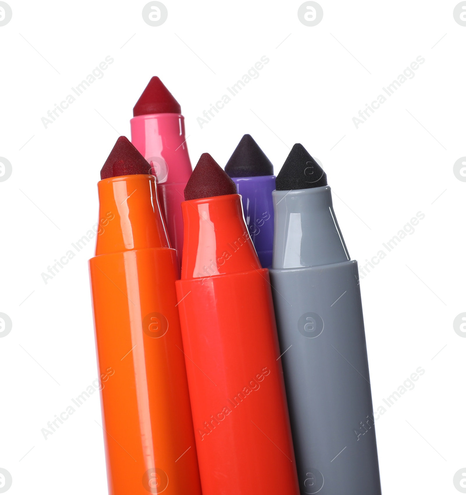 Photo of Many colorful markers isolated on white. Art supply