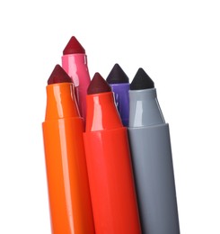 Photo of Many colorful markers isolated on white. Art supply