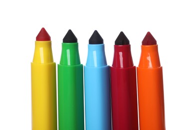 Photo of Many colorful markers isolated on white. Art supply