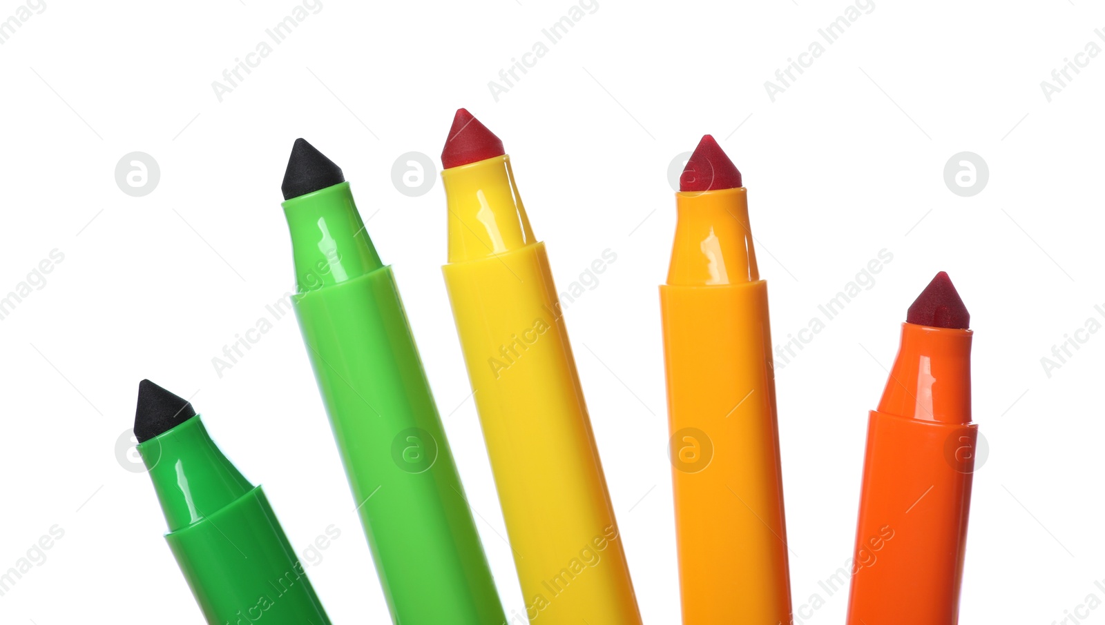 Photo of Many colorful markers isolated on white. Art supply