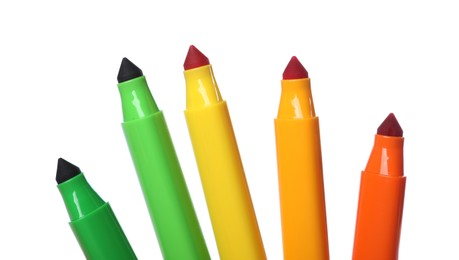 Photo of Many colorful markers isolated on white. Art supply