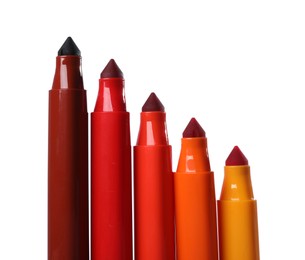 Photo of Many colorful markers isolated on white. Art supply