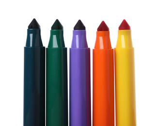 Photo of Many colorful markers isolated on white. Art supply