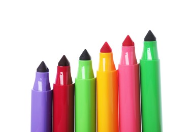 Photo of Many colorful markers isolated on white. Art supply