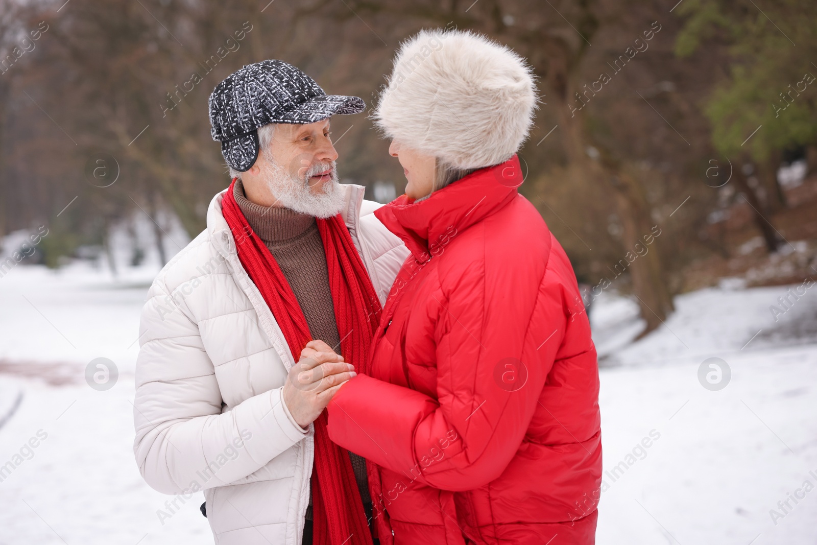 Photo of Happy senior couple enjoying time together at winter park