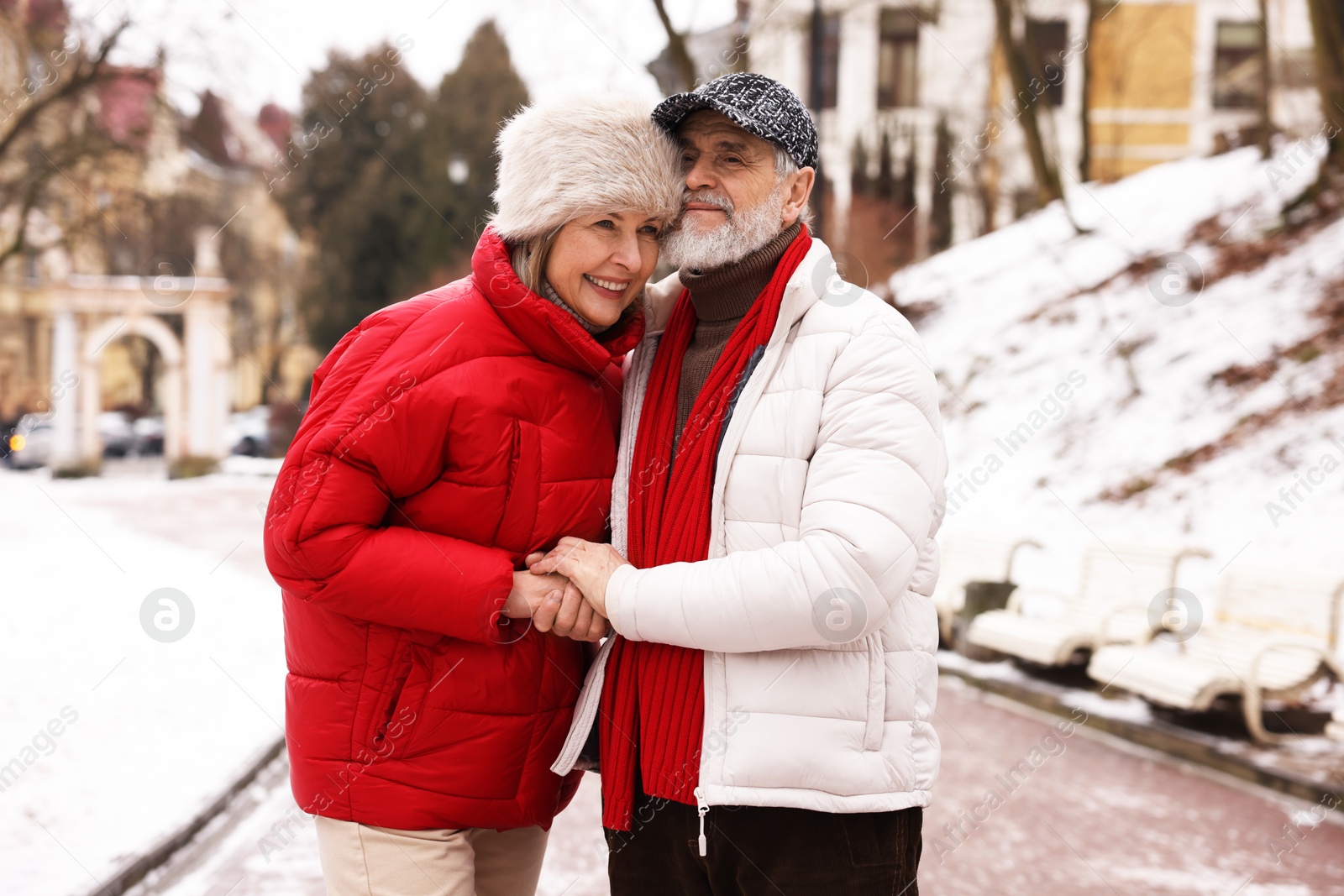 Photo of Lovely senior couple having fun on winter day