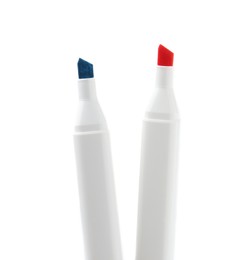 Photo of Two colorful marker pens on white background