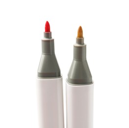 Photo of Two colorful marker pens on white background