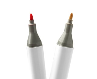 Photo of Two colorful marker pens on white background