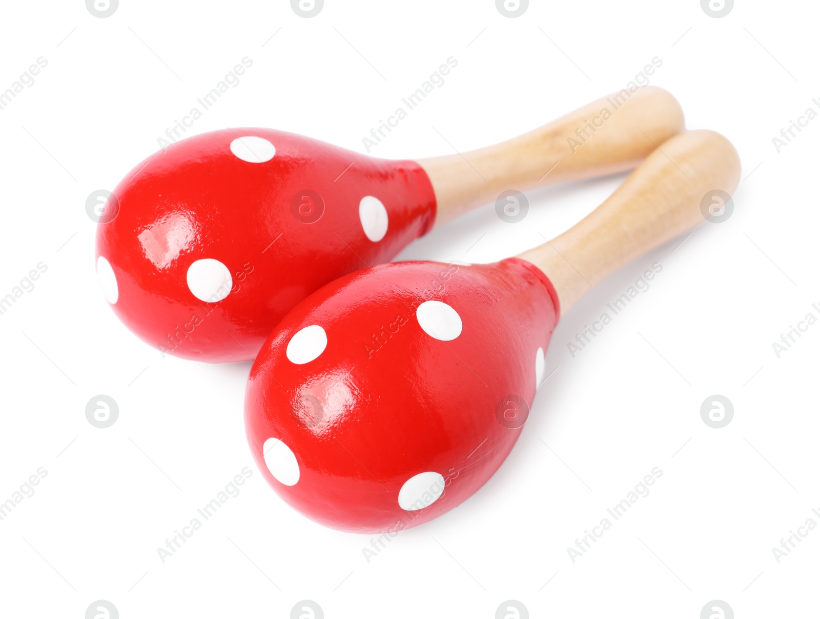 Photo of Colorful toy maracas isolated on white. Child's musical instrument