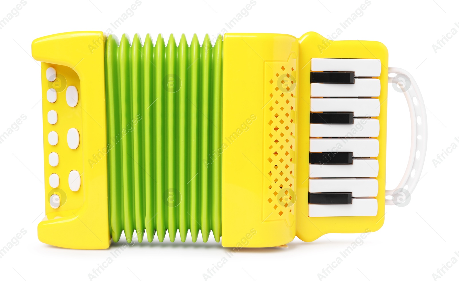 Photo of Toy accordion isolated on white. Child's musical instrument