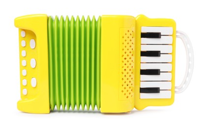 Photo of Toy accordion isolated on white. Child's musical instrument