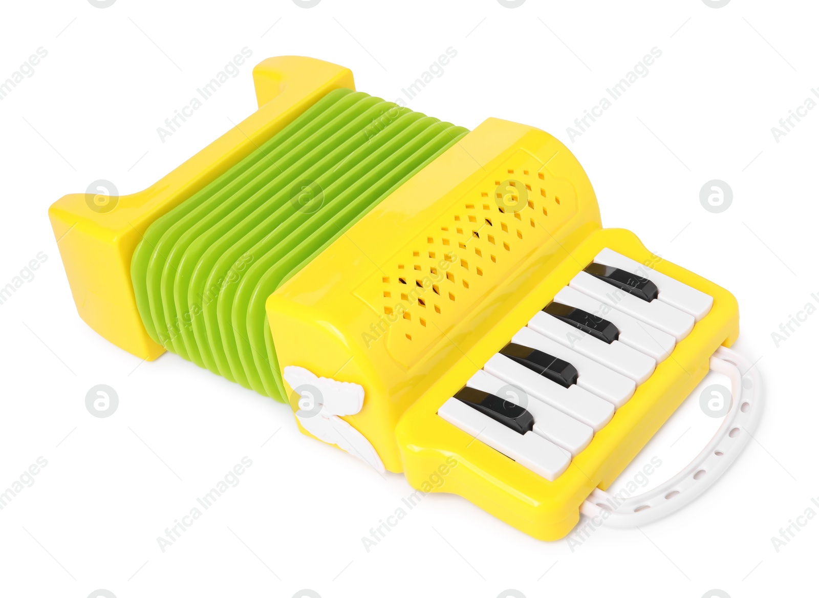 Photo of Toy accordion isolated on white. Child's musical instrument