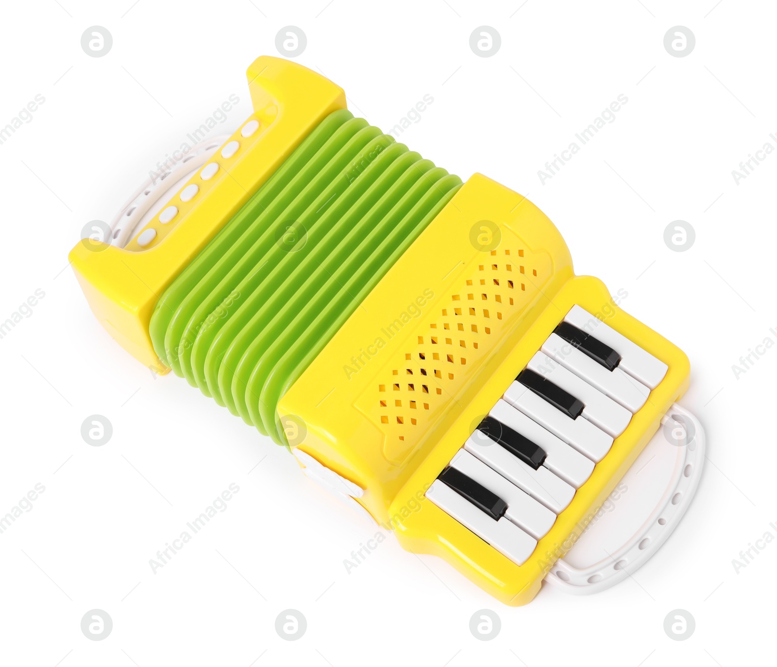 Photo of Toy accordion isolated on white. Child's musical instrument