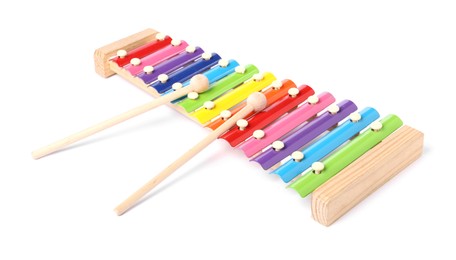 Photo of Colorful toy xylophone isolated on white. Child's musical instrument