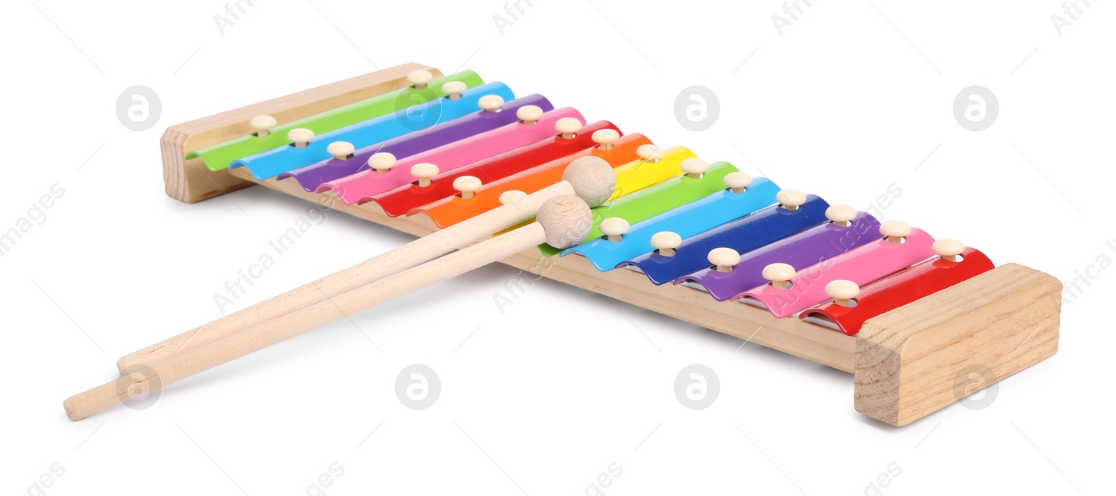 Photo of Colorful toy xylophone isolated on white. Child's musical instrument