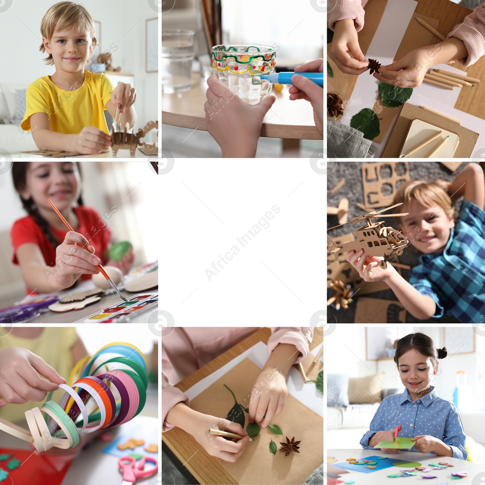 Image of Hobby. Collage with different activities for kids and space for text