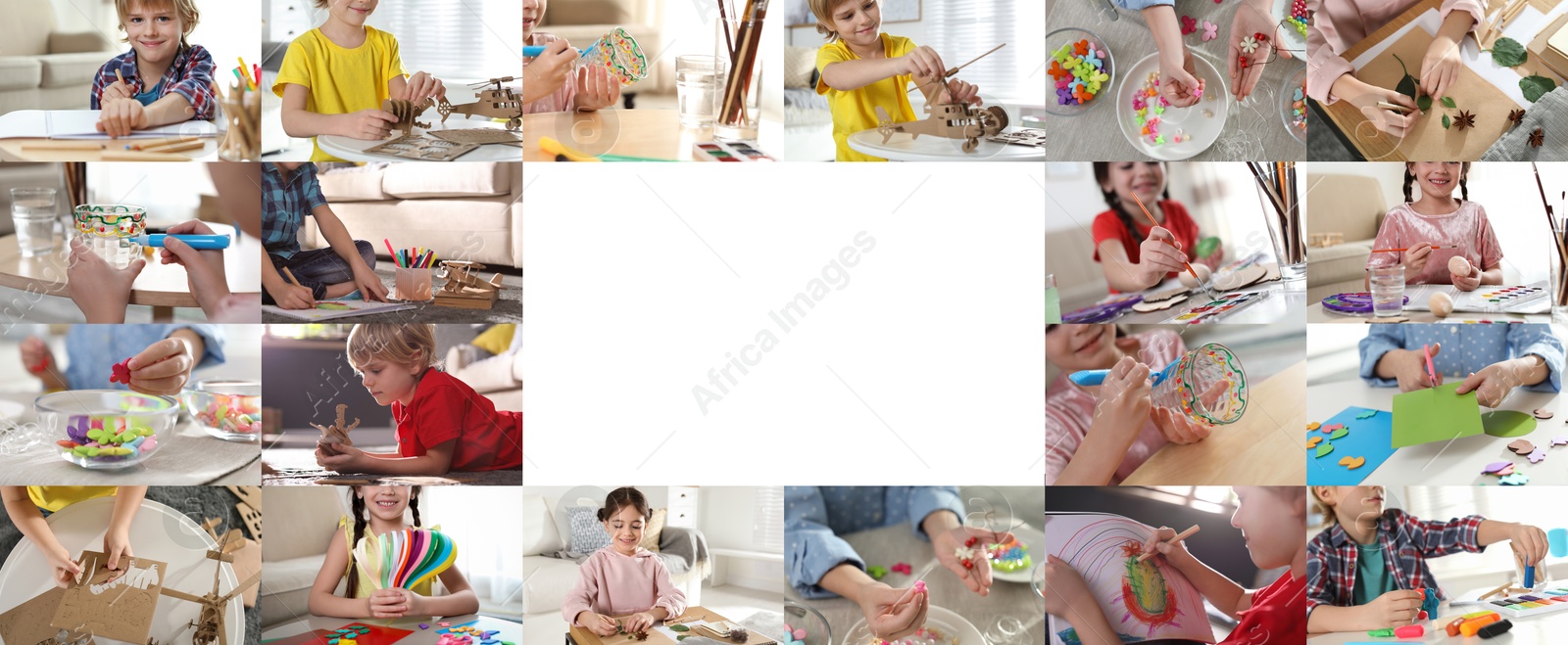 Image of Hobby. Collage with different activities for kids and space for text. Banner design