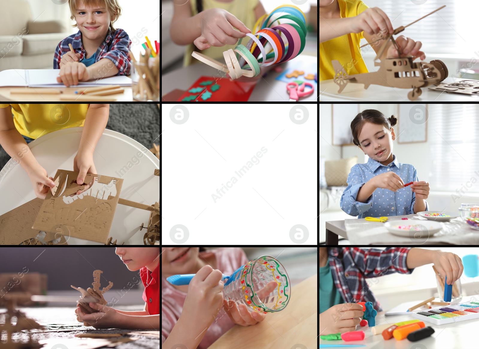 Image of Hobby. Collage with different activities for kids and space for text