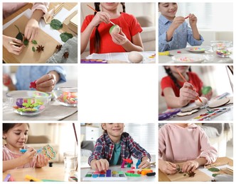 Image of Hobby. Collage with different activities for kids and space for text