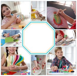 Image of Hobby. Collage with different activities for kids and space for text