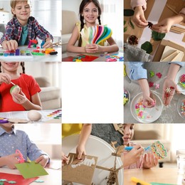 Image of Hobby. Collage with different activities for kids and space for text