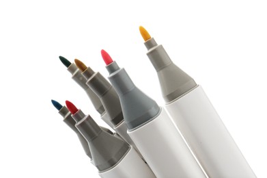 Photo of Many colorful marker pens on white background