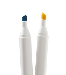 Photo of Two colorful marker pens on white background