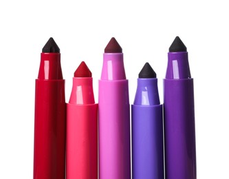 Photo of Many colorful markers isolated on white. Art supply