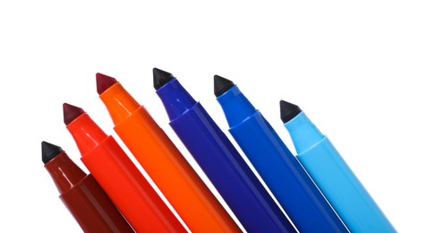 Photo of Many colorful markers isolated on white. Art supply